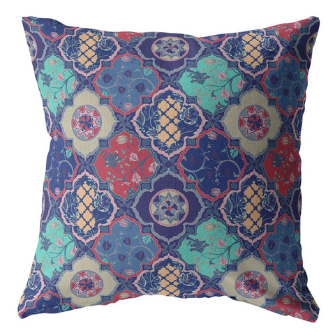 20��� Navy Red Trellis Indoor Outdoor Throw Pillow