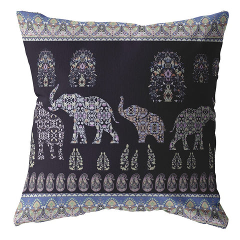 20��� Purple Ornate Elephant Indoor Outdoor Throw Pillow