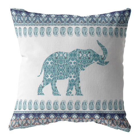 26��� Teal Ornate Elephant Indoor Outdoor Throw Pillow