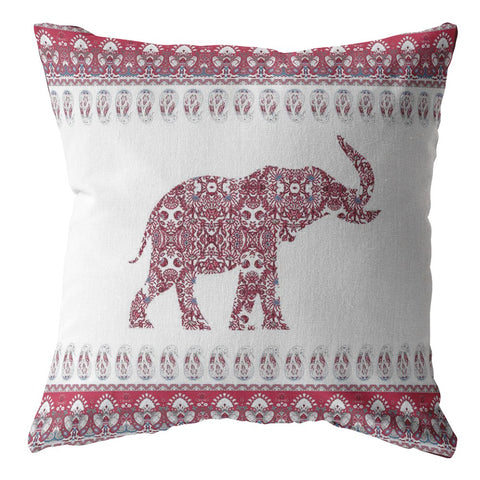 26��� Red White Ornate Elephant Indoor Outdoor Throw Pillow