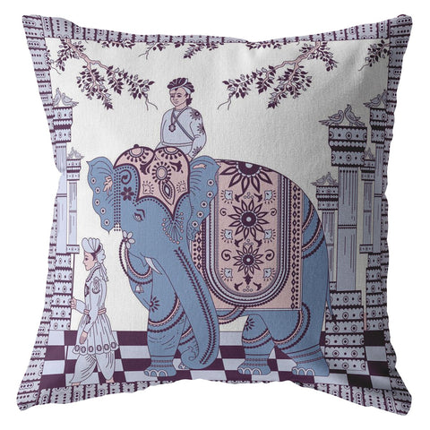 26��� Blue Purple Ornate Elephant Indoor Outdoor Throw Pillow