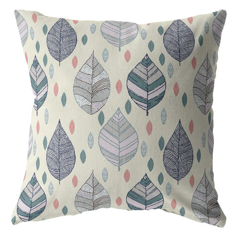 26��� Cream Gray Leaves Indoor Outdoor Throw Pillow