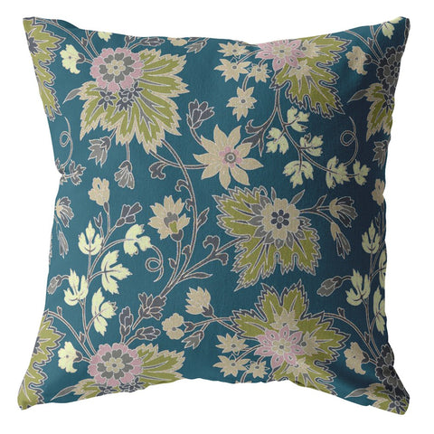 26��� Teal Green Jacobean Indoor Outdoor Throw Pillow