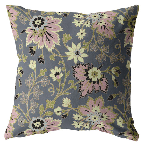 26��� Gray Pink Jacobean Indoor Outdoor Throw Pillow