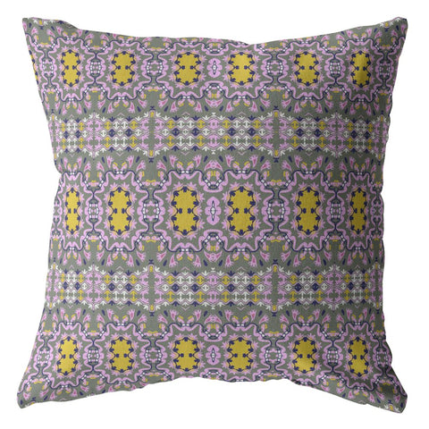 20��� Purple Yellow Geofloral Indoor Outdoor Throw Pillow