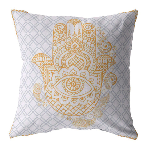 26��� Gold Gray Hamsa Indoor Outdoor Throw Pillow