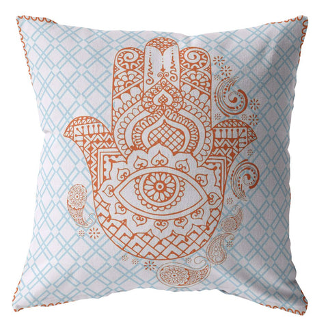 26��� Blue Orange Hamsa Indoor Outdoor Throw Pillow