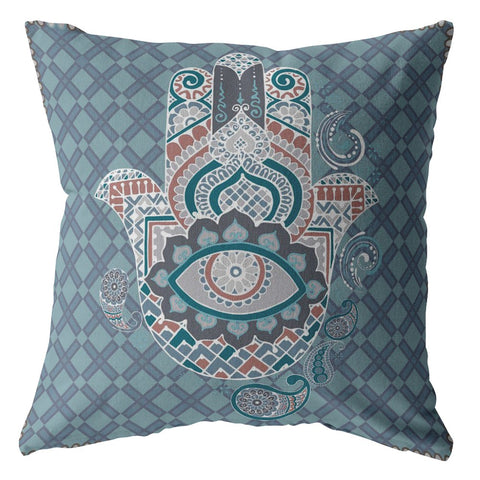 26��� Slate Blue Hamsa Indoor Outdoor Throw Pillow