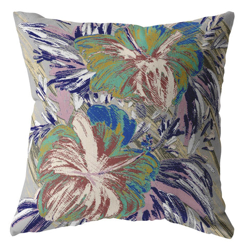 20��� Lilac Green Hibiscus Indoor Outdoor Throw Pillow