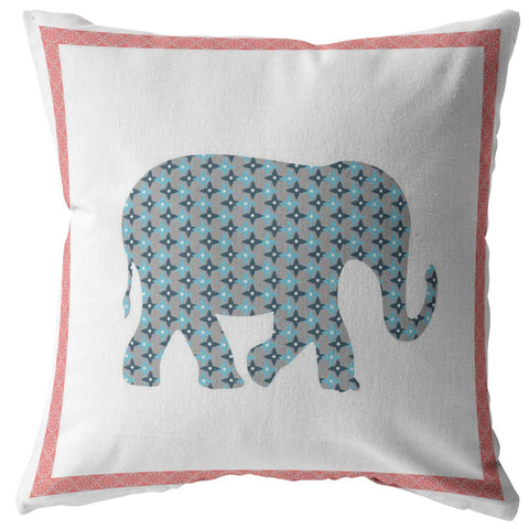 26��� Blue Pink Elephant Indoor Outdoor Throw Pillow