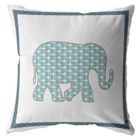 26��� Blue White Elephant Indoor Outdoor Throw Pillow