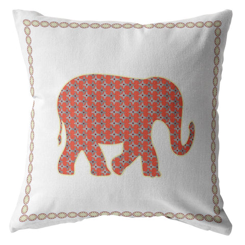 20��� Orange White Elephant Indoor Outdoor Throw Pillow