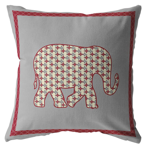 20��� Red Gray Elephant Indoor Outdoor Throw Pillow