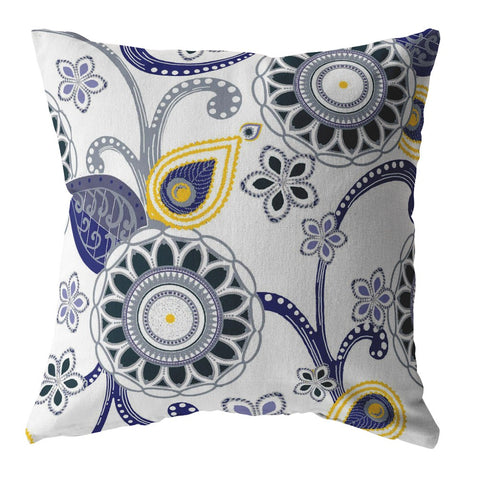 20��� Navy White Floral Indoor Outdoor Throw Pillow