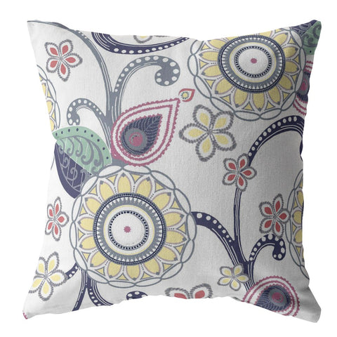 20��� White Yellow Floral Indoor Outdoor Throw Pillow