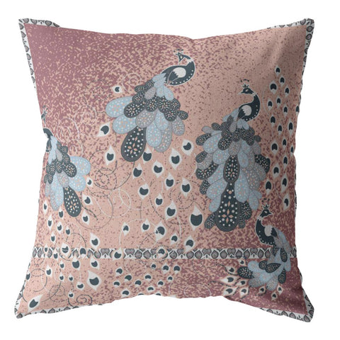 26��� Dusty Pink Boho Bird Indoor Outdoor Throw Pillow