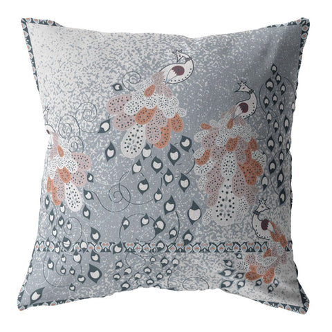 26��� Gray Orange Boho Bird Indoor Outdoor Throw Pillow