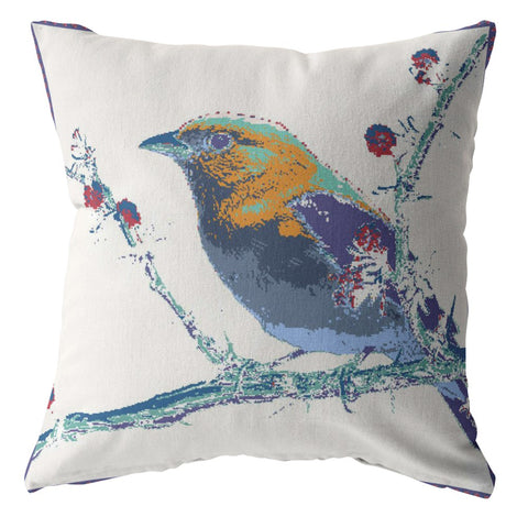 26��� Blue White Robin Indoor Outdoor Throw Pillow