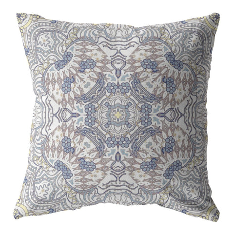 20��� Yellow Gray Boho Ornate Indoor Outdoor Throw Pillow