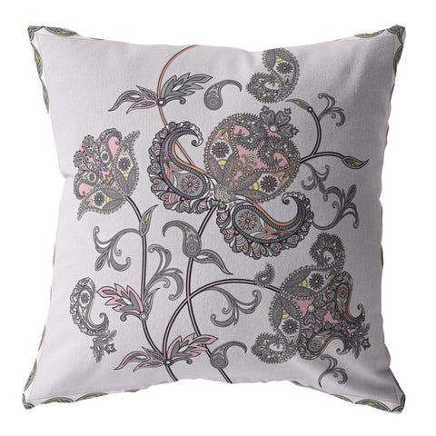 26��� Gray White Wildflower Indoor Outdoor Throw Pillow