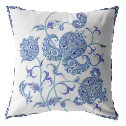 26��� Blue White Wildflower Indoor Outdoor Throw Pillow