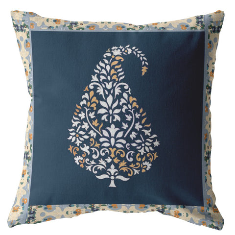 20��� Orange Navy Paisley Indoor Outdoor Throw Pillow