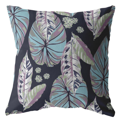 26��� Blue Purple Tropical Leaf Indoor Outdoor Throw Pillow