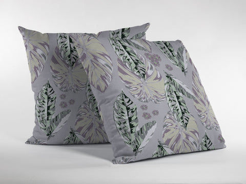 26��� Gray Purple Tropical Leaf Indoor Outdoor Throw Pillow