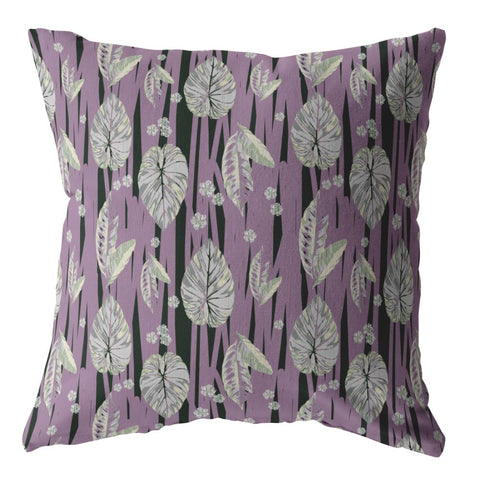 20��� Lavender Black Fall Leaves Indoor Outdoor Throw Pillow