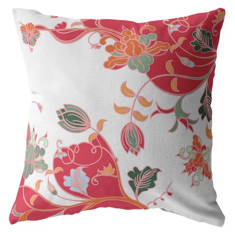 26" Red White Garden Indoor Outdoor Zippered Throw Pillow