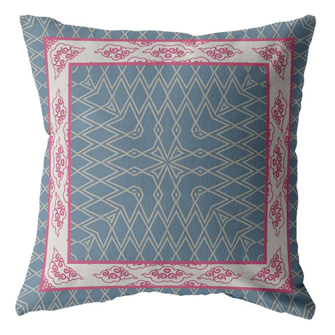 26" Pink Blue Nest Ornate Frame Indoor Outdoor Zippered Throw Pillow