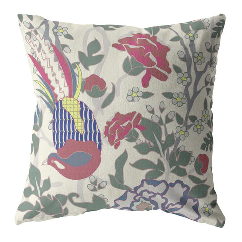 20��� Pink Sage Peacock Indoor Outdoor Zippered Throw Pillow