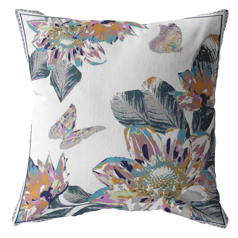 20��� Pink White Butterfly Indoor Outdoor Zippered Throw Pillow