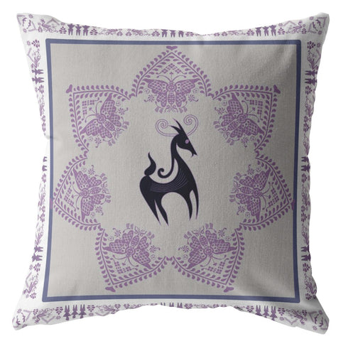 26��� Gray Purple Horse Indoor Outdoor Zippered Throw Pillow