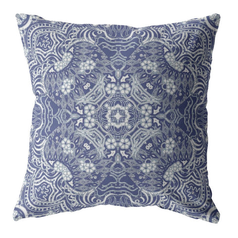 20��� Indigo White Boho Ornate Suede Throw Pillow