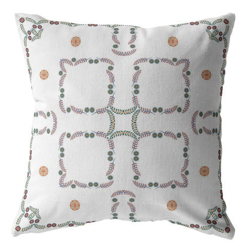 20��� White Floral Decorative Suede Throw Pillow