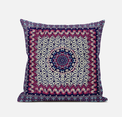 20��� Magenta Indigo Holy Floral Zippered Suede Throw Pillow