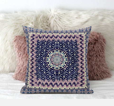 20��� Pink Indigo Holy Floral Zippered Suede Throw Pillow