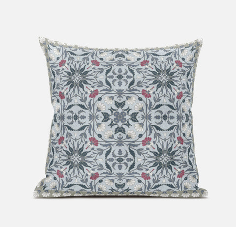 20��� Powder Blue Paisley Zippered Suede Throw Pillow