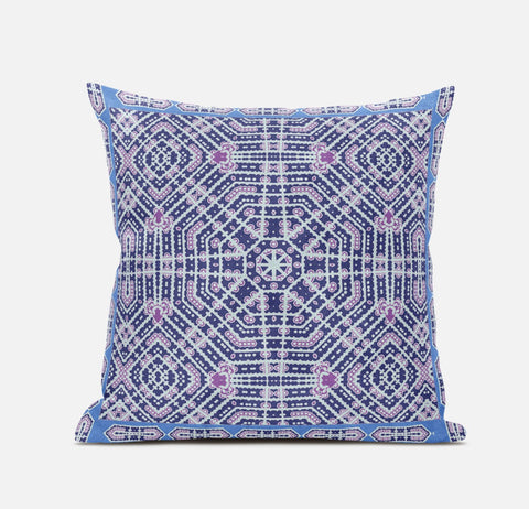 20��� Lilac Blue Geostar Zippered Suede Throw Pillow