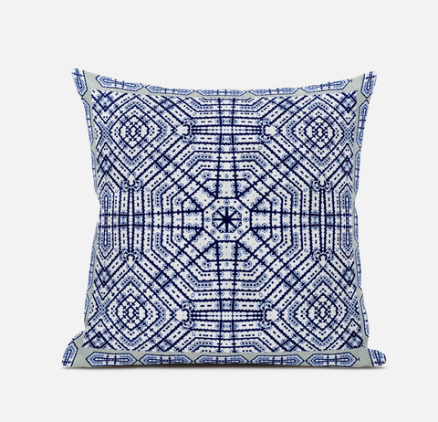 20��� Navy White Geostar Zippered Suede Throw Pillow