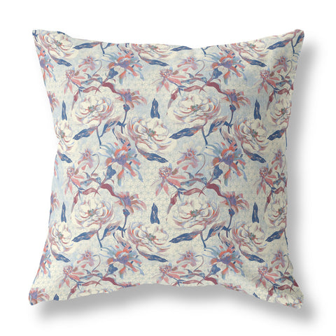 20��� White Blue Roses Indoor Outdoor Throw Pillow