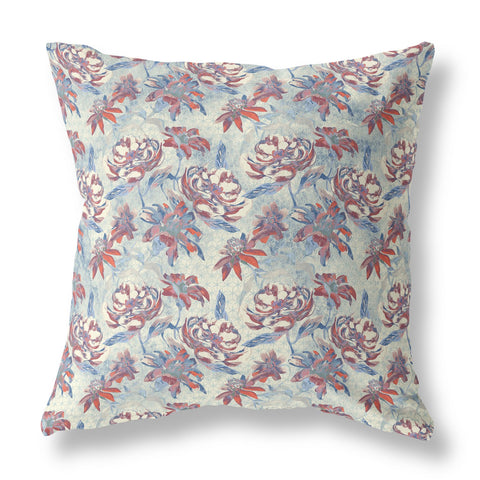 20��� Red Blue Roses Indoor Outdoor Throw Pillow