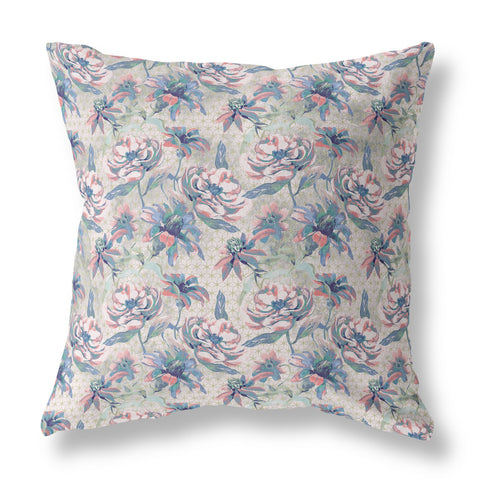 26��� Blue Pink Roses Indoor Outdoor Throw Pillow