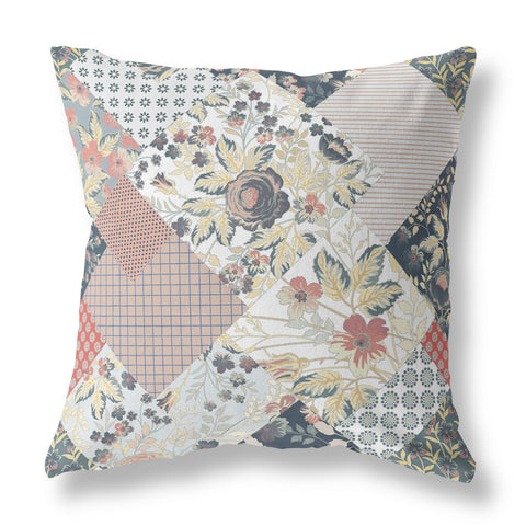 26" Peach Black Floral Indoor Outdoor Throw Pillow