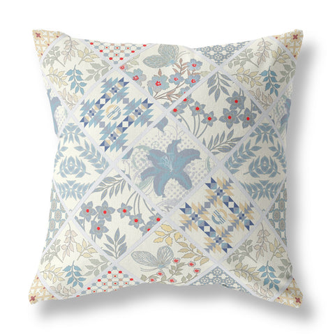 26��� White Blue Patch Indoor Outdoor Throw Pillow