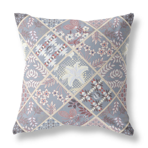 26��� Gray Pink Patch Indoor Outdoor Throw Pillow