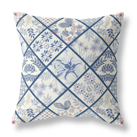 20��� White Navy Patch Indoor Outdoor Throw Pillow