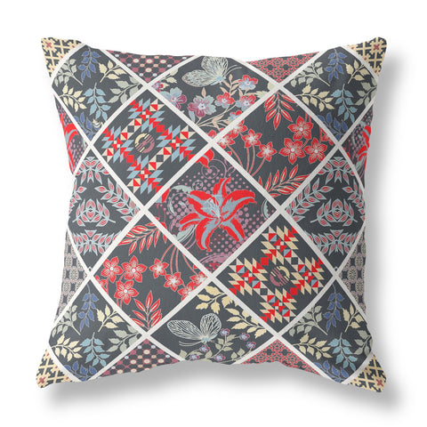 26��� Black Red Patch Indoor Outdoor Throw Pillow