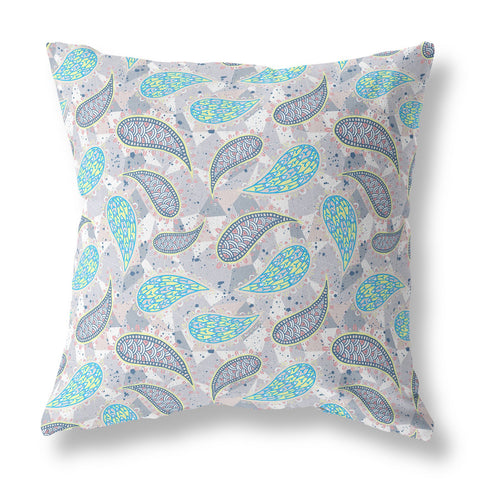 26��� Gray Green Boho Paisley Indoor Outdoor Throw Pillow